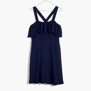 Madewell Apron Ruffle Dress Navy